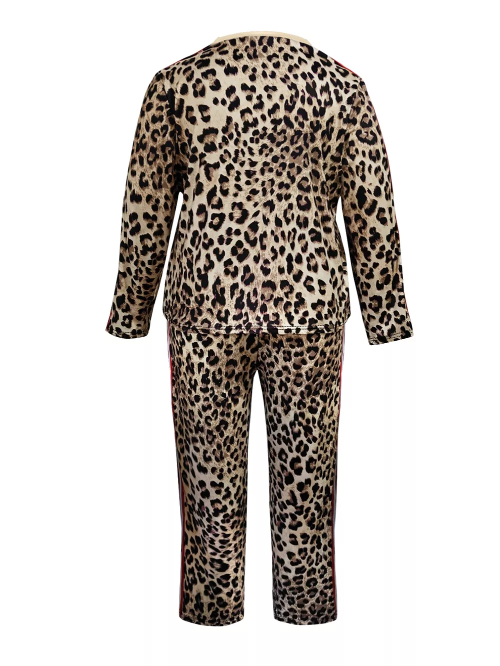 Plus Size Leopard Print Long Sleeve Top and Pants Set, image 2