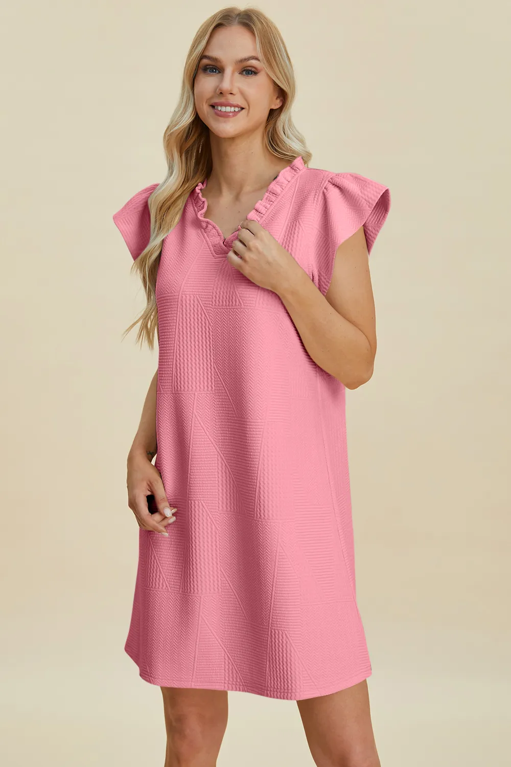 Full Size Ruffled V-Neck Cap Sleeve Dress, image 5
