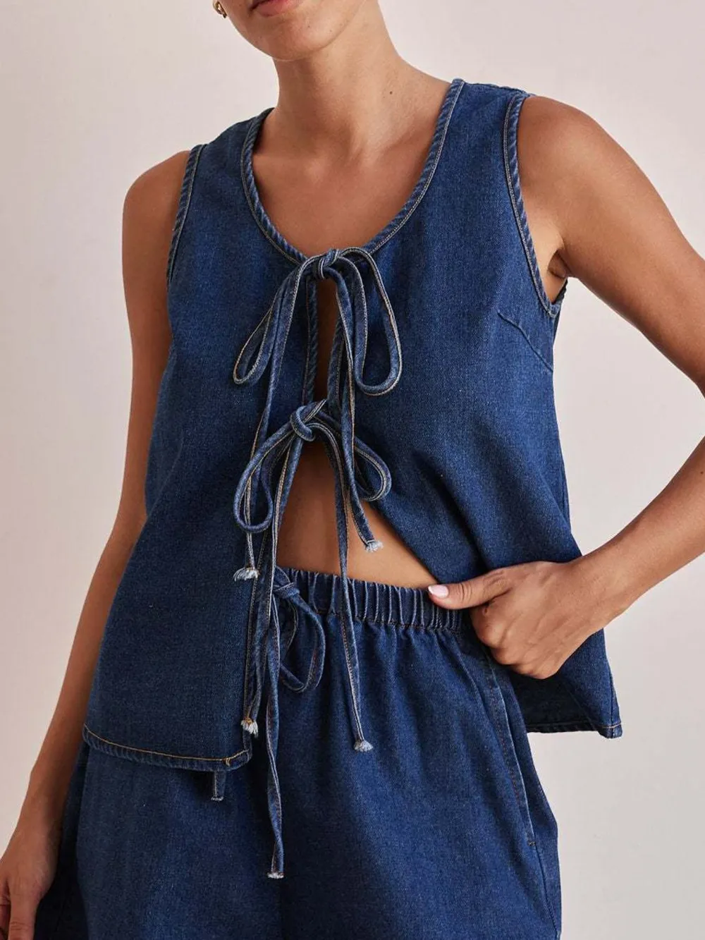 Tie Front Denim Vest, image 2