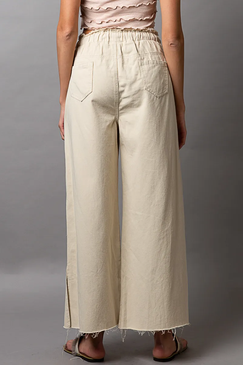 Distressed Drawstring Slit Wide leg Pants, image 3