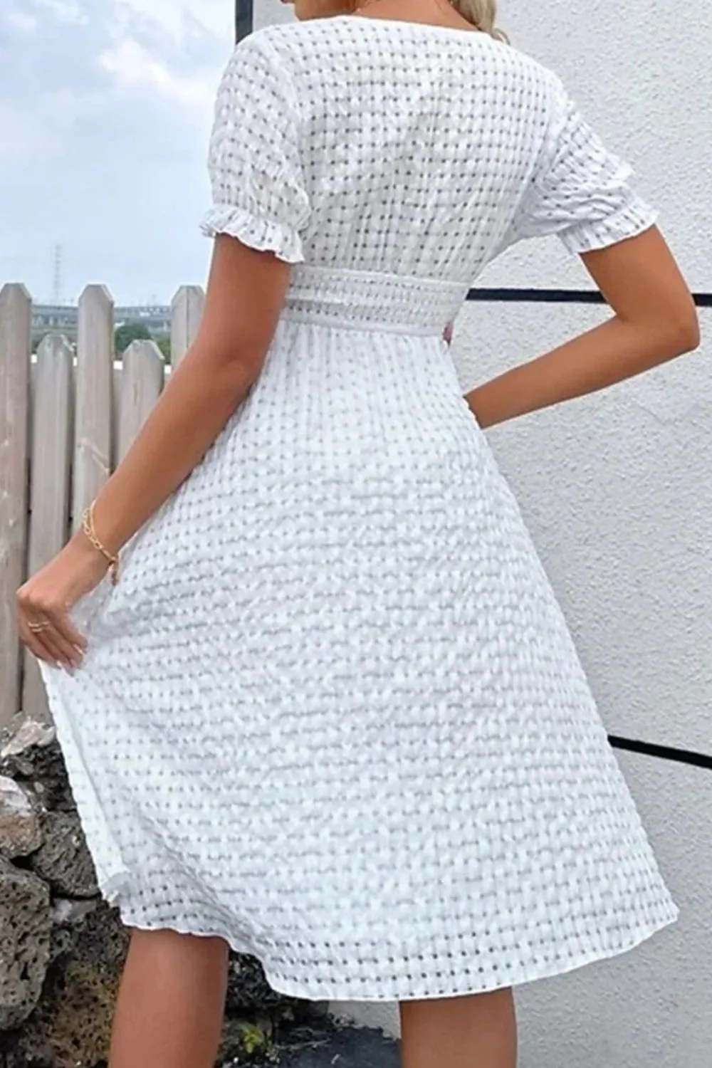 Textured Surplice Short Sleeve Dress, image 2