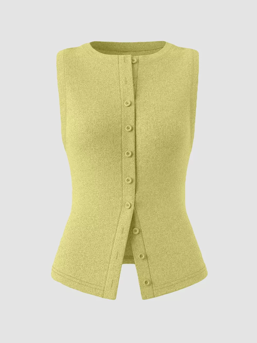 Ribbed Button-Front Sleeveless Tank, image 5