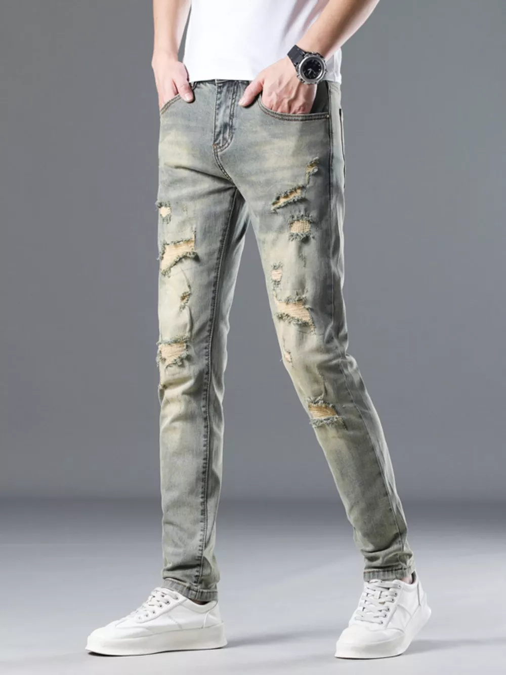Men's Distressed Slim Fit Jeans, image 5