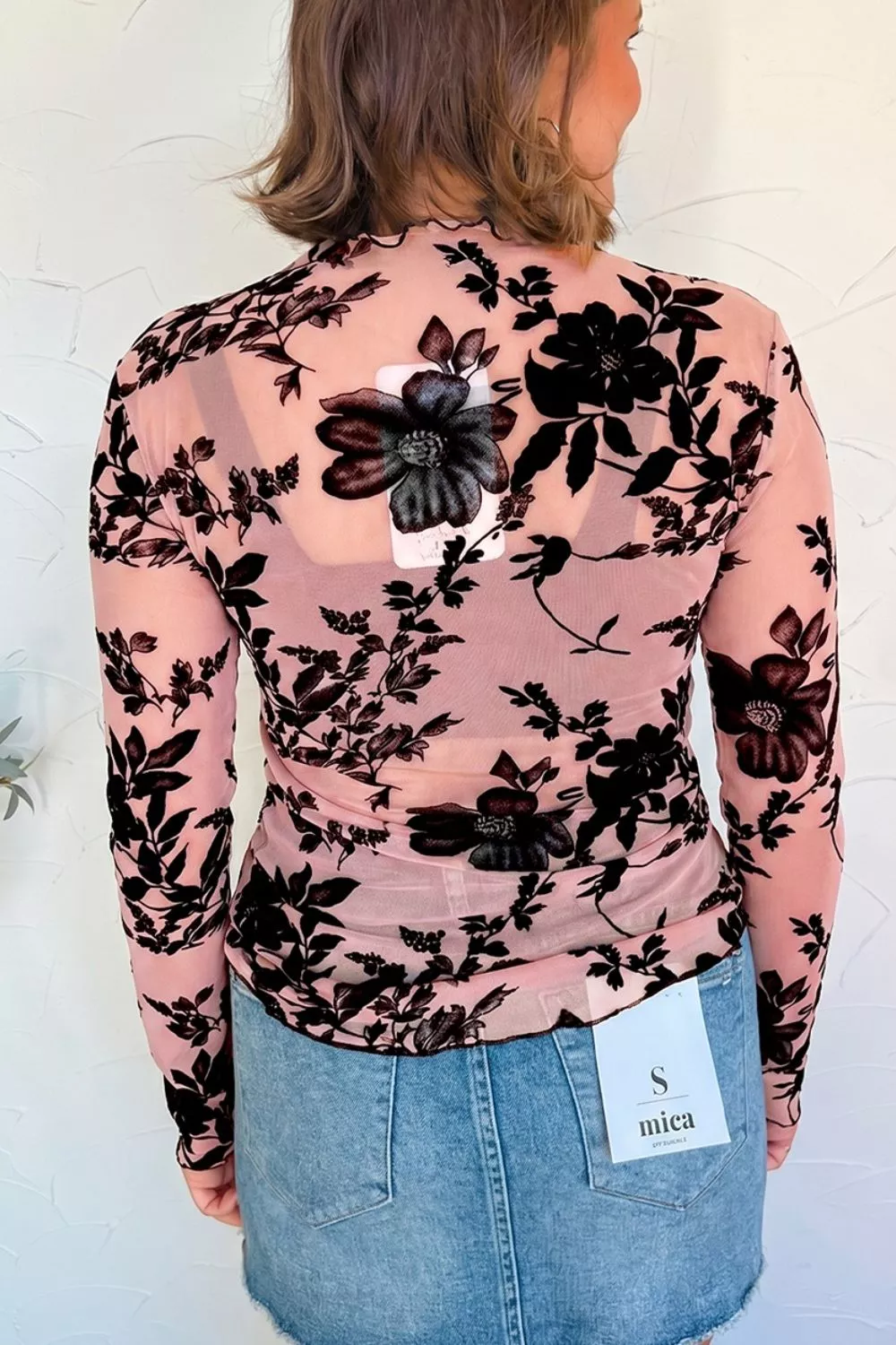 Floral Print Mesh Long Sleeve Pullover Blouse, image 4