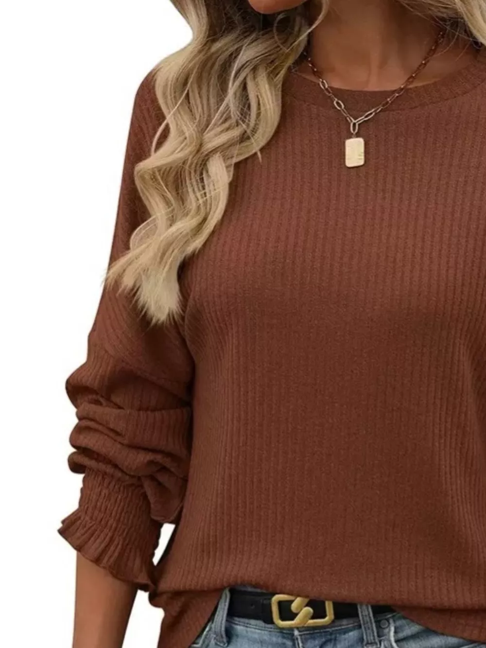 Ribbed Knit Long Sleeve T-Shirt, image 2