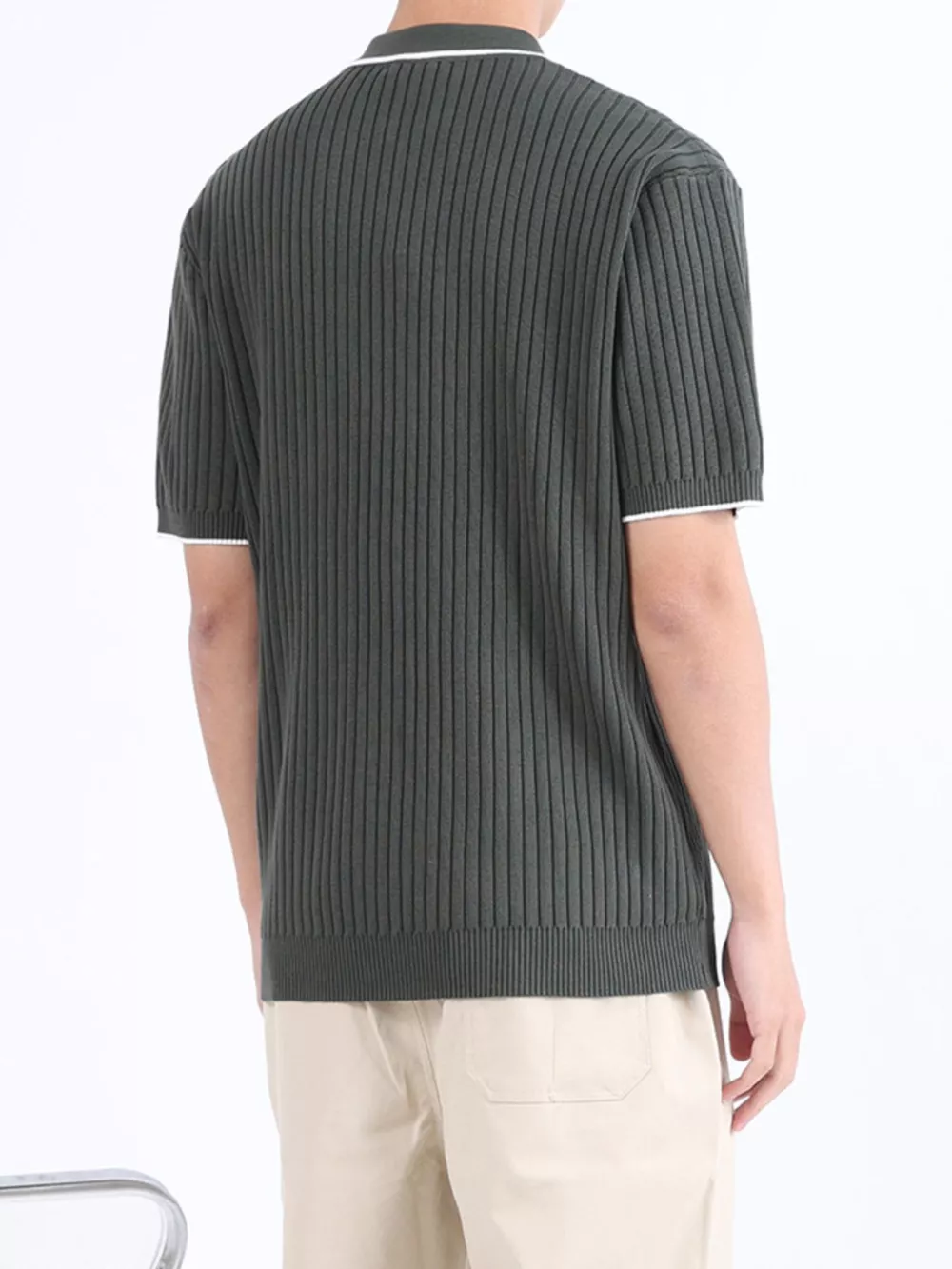 Men's Plus Size Ribbed Knit Zip-Up Polo, image 8