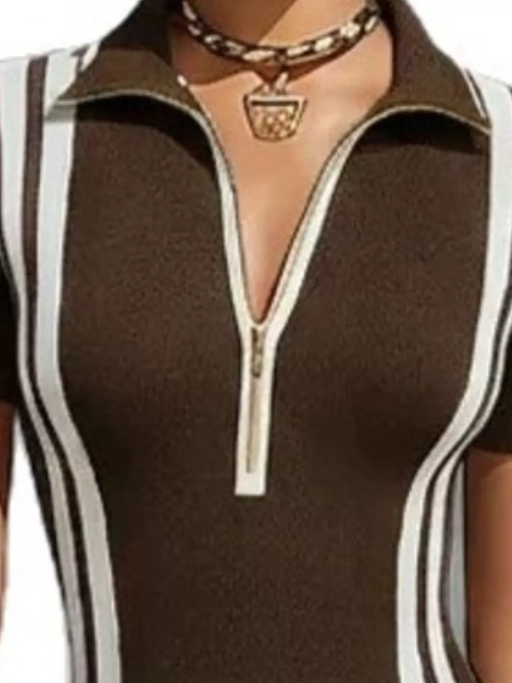 Full Size Contrast Stripes Short Sleeve Midi Dress Plus Size, image 7