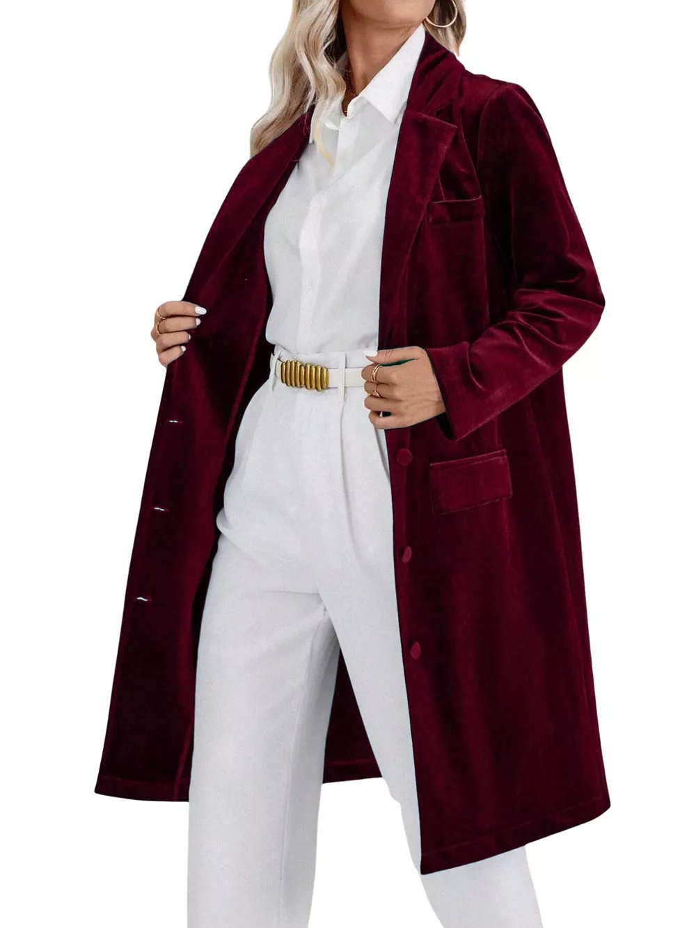 Lapel Collar Long Sleeve Longline Coat, image 22