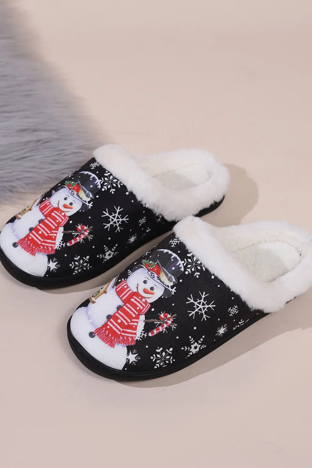 Snowman Round Toe Faux Fur Slippers, image 4