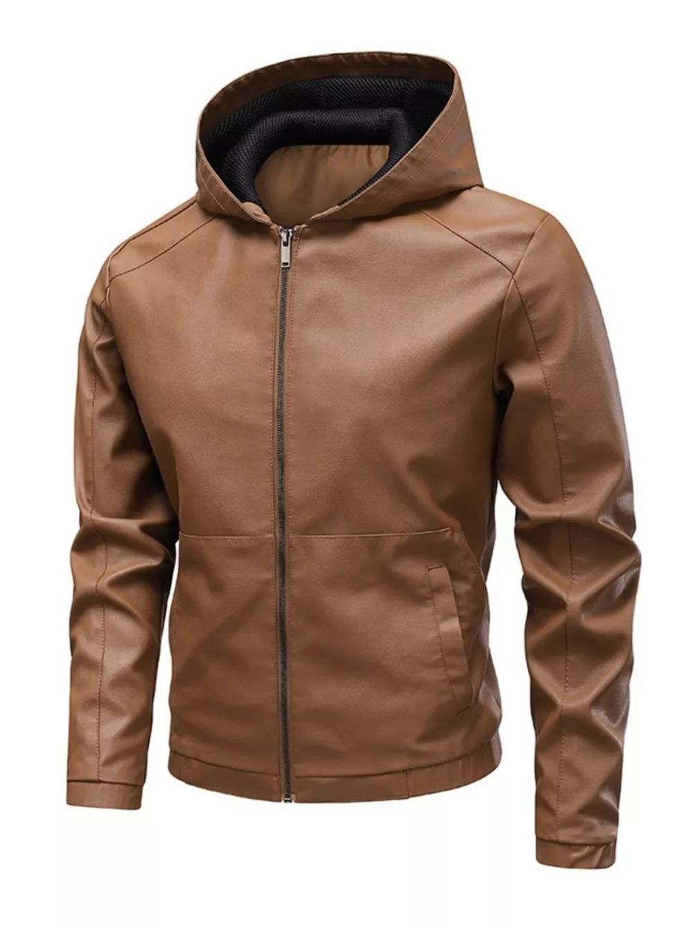 Men's Hooded Faux Leather Moto Jacket, image 4
