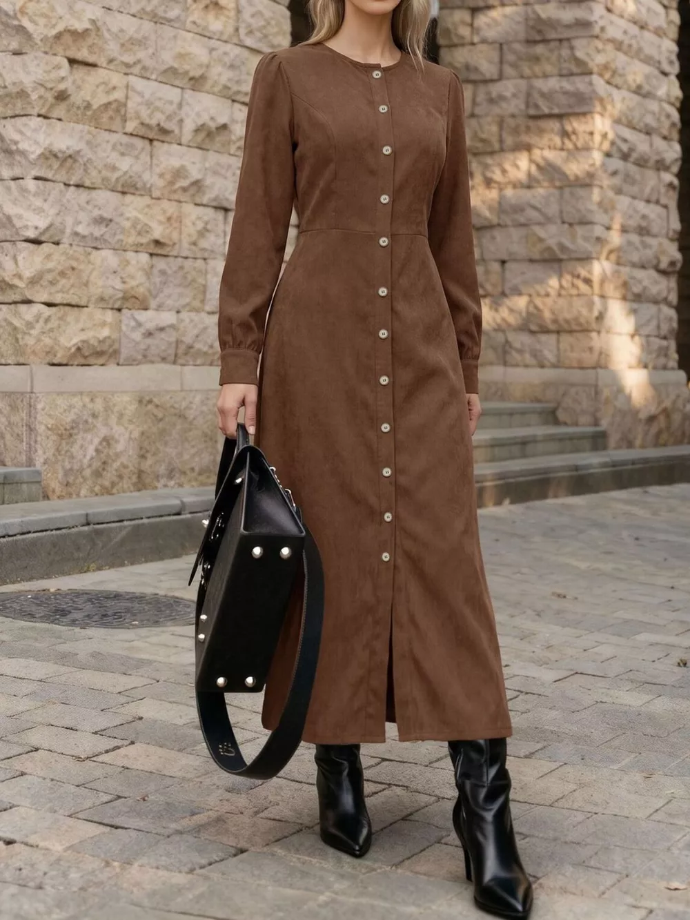 Corduroy Button-Down Maxi Dress, image 3