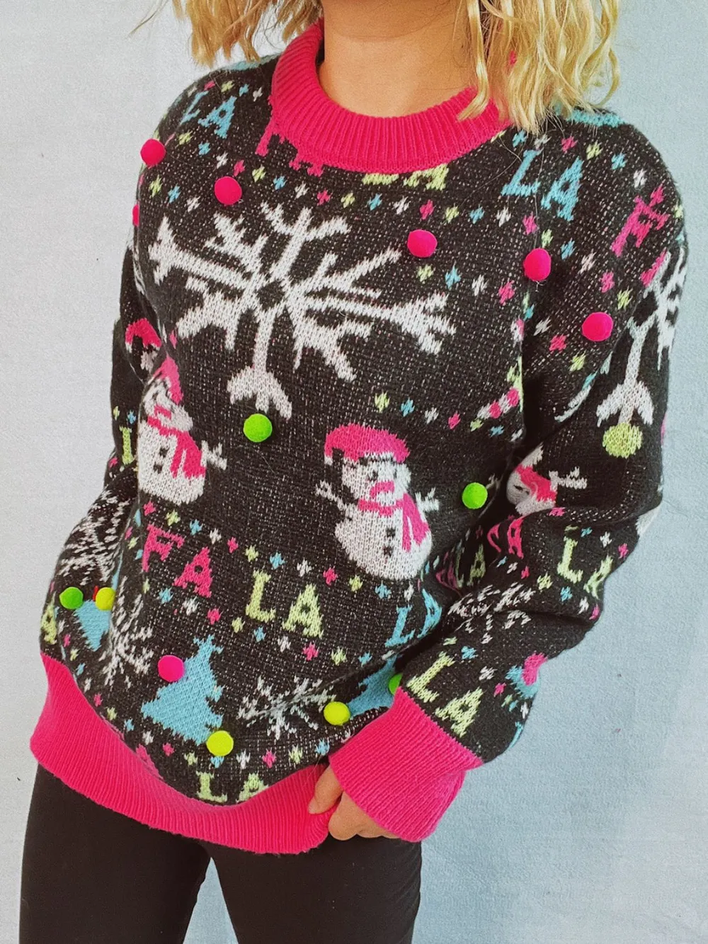 Snowman Contrast Trim Round Neck Sweater, image 5