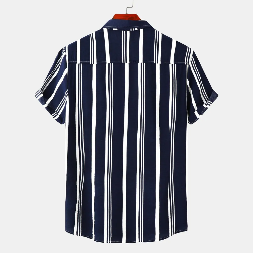 Men's Plus Size Striped Short Sleeve Button-Down Shirt, image 2