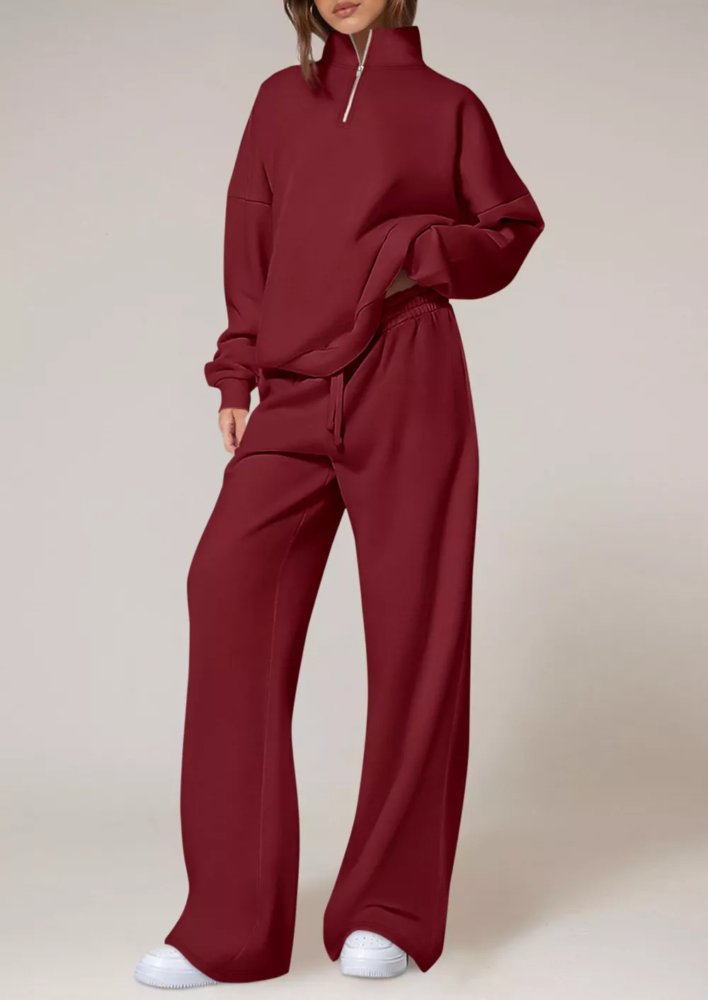 Half-Zip Sweatshirt and Wide-Leg Sweatpants Set, image 12