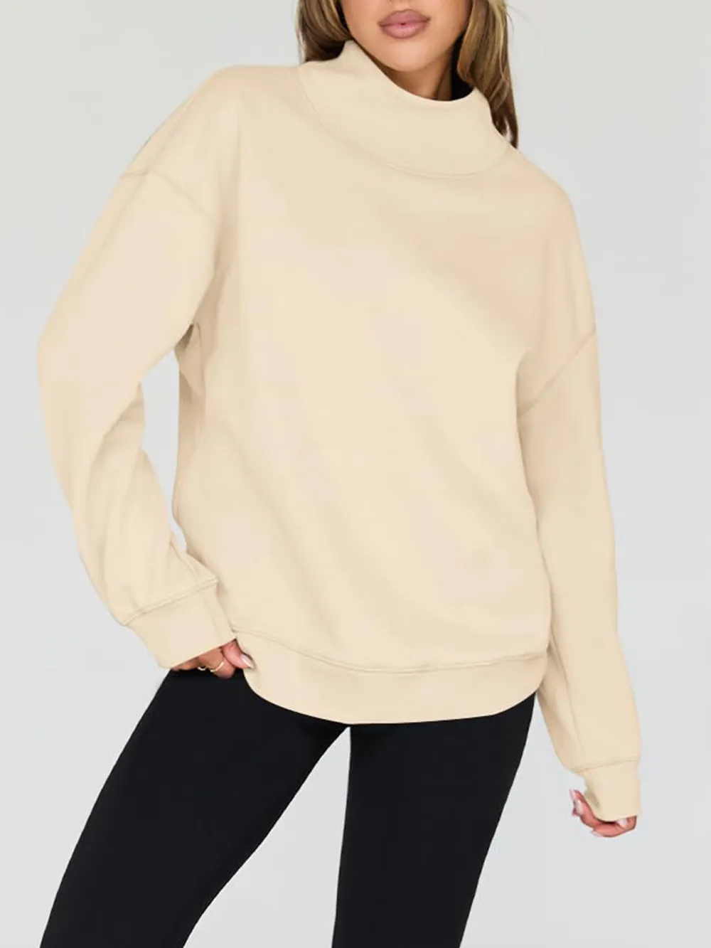 Mock Neck Drop Shoulder Long Sleeve Sweatshirt, image 13