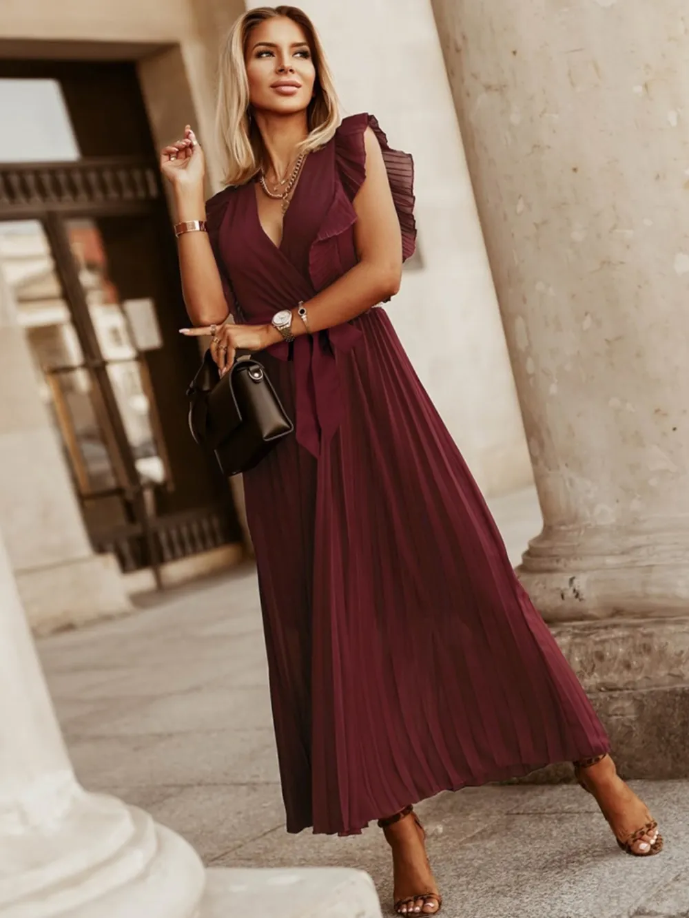 Tied Surplice Cap Sleeve Pleated Dress, image 18