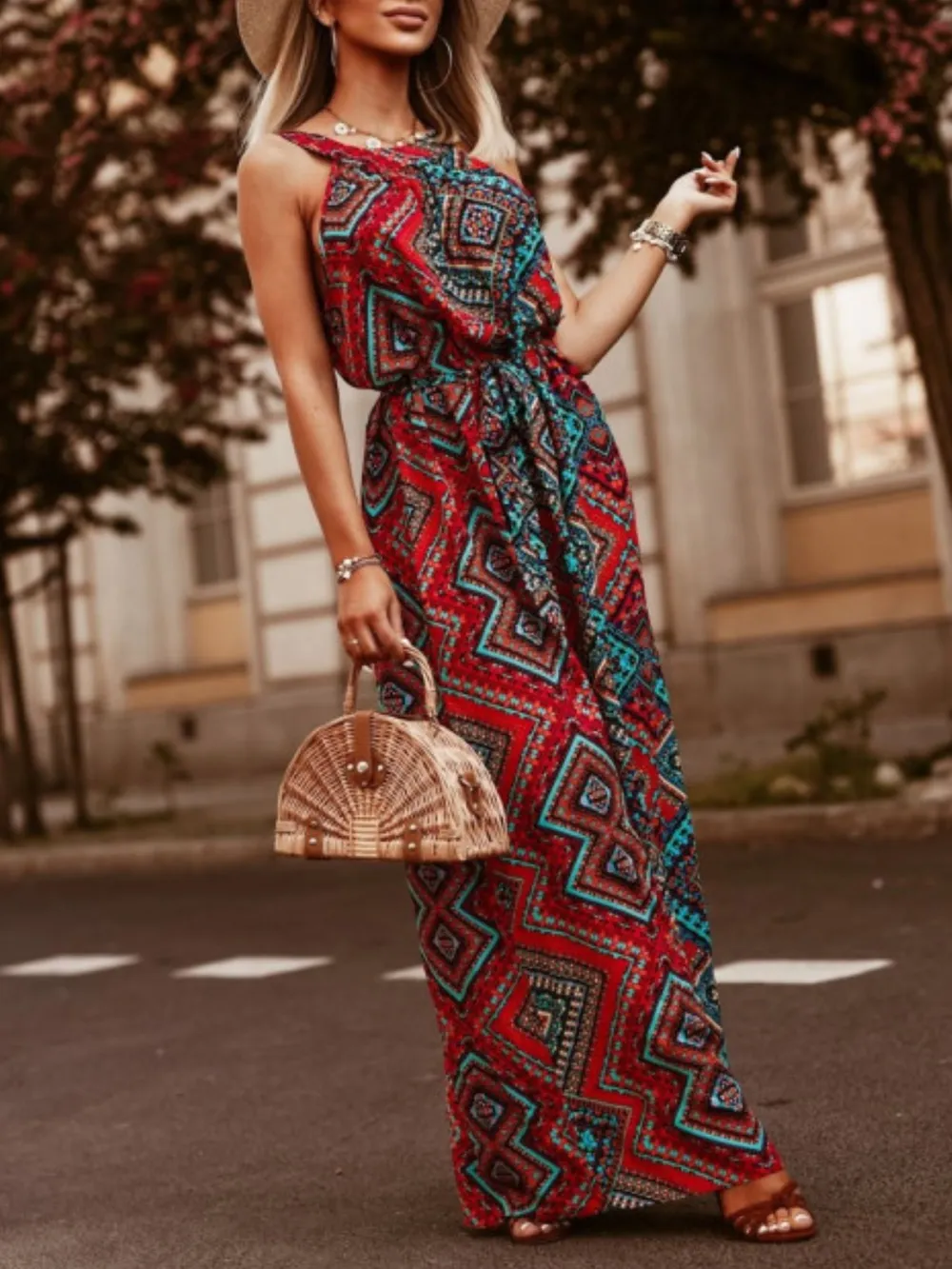 Tropical Floral Halter Neck Summer Dress, image 2