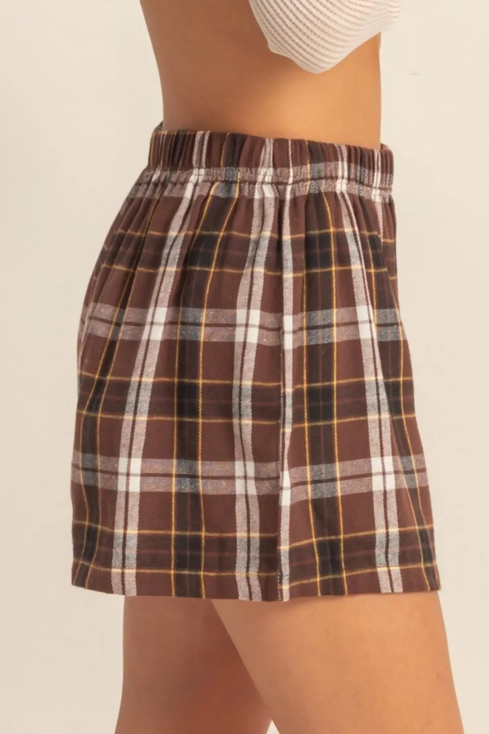 Plaid Button Front Elastic Waist Shorts, image 3