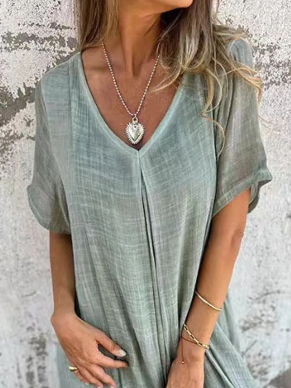 Full Size V-Neck Short Sleeve Midi Dress Plus Size, image 5