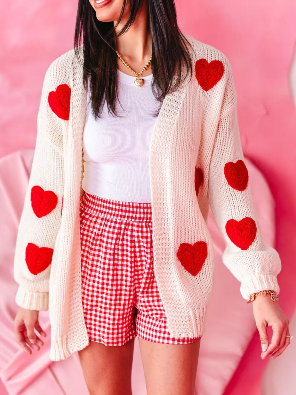 Heart Open Front Dropped Shoulder Cardigan, image 2