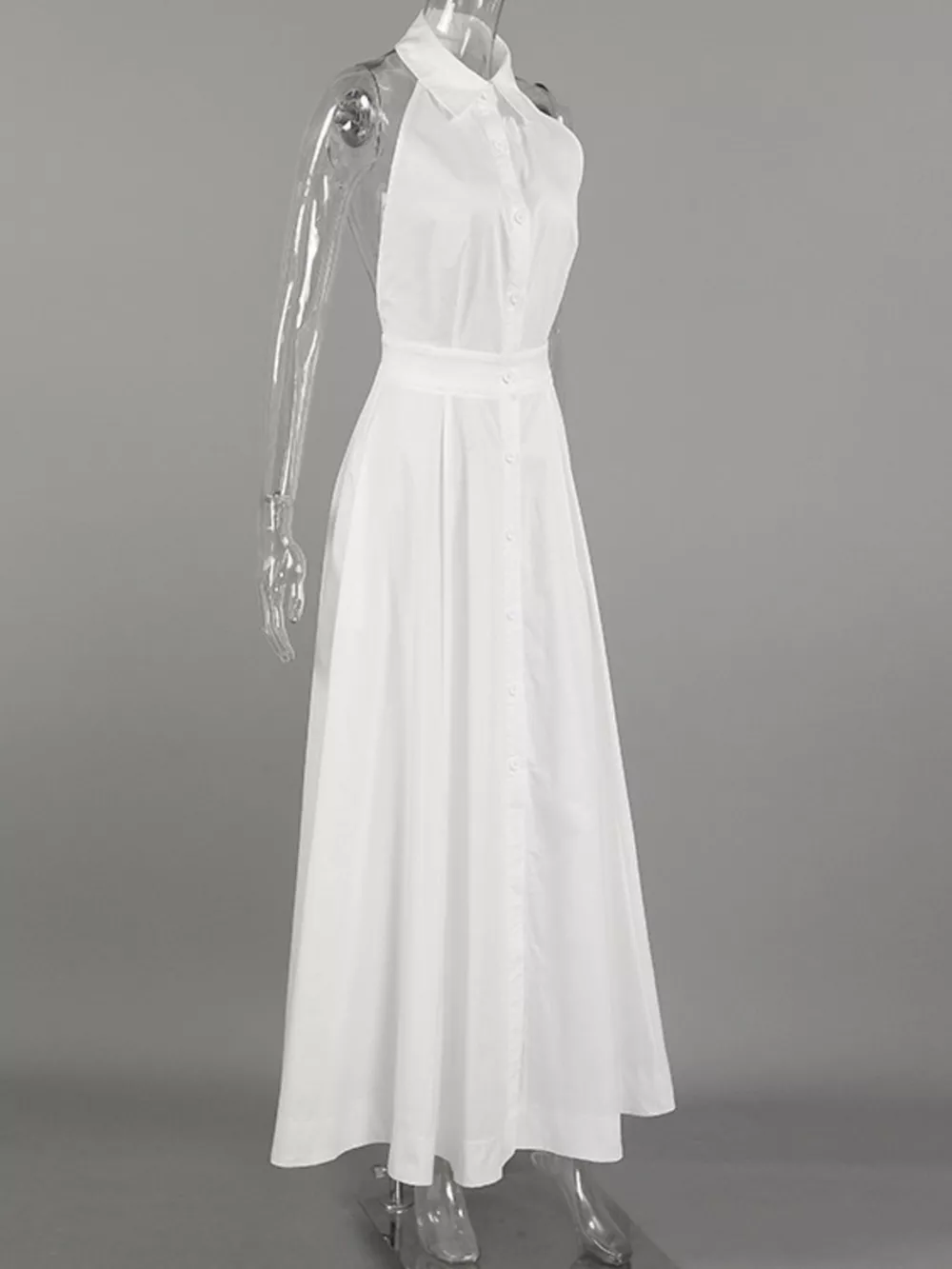 Backless Sleeveless Button Front Maxi Dress, image 3