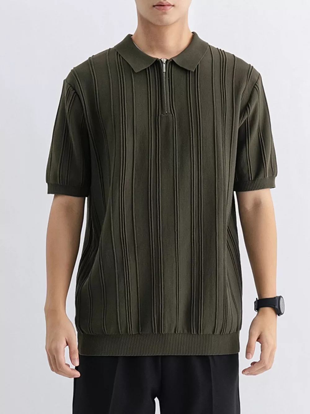 Men's Plus Size Texture Knit Short Sleeve Polo, image 2