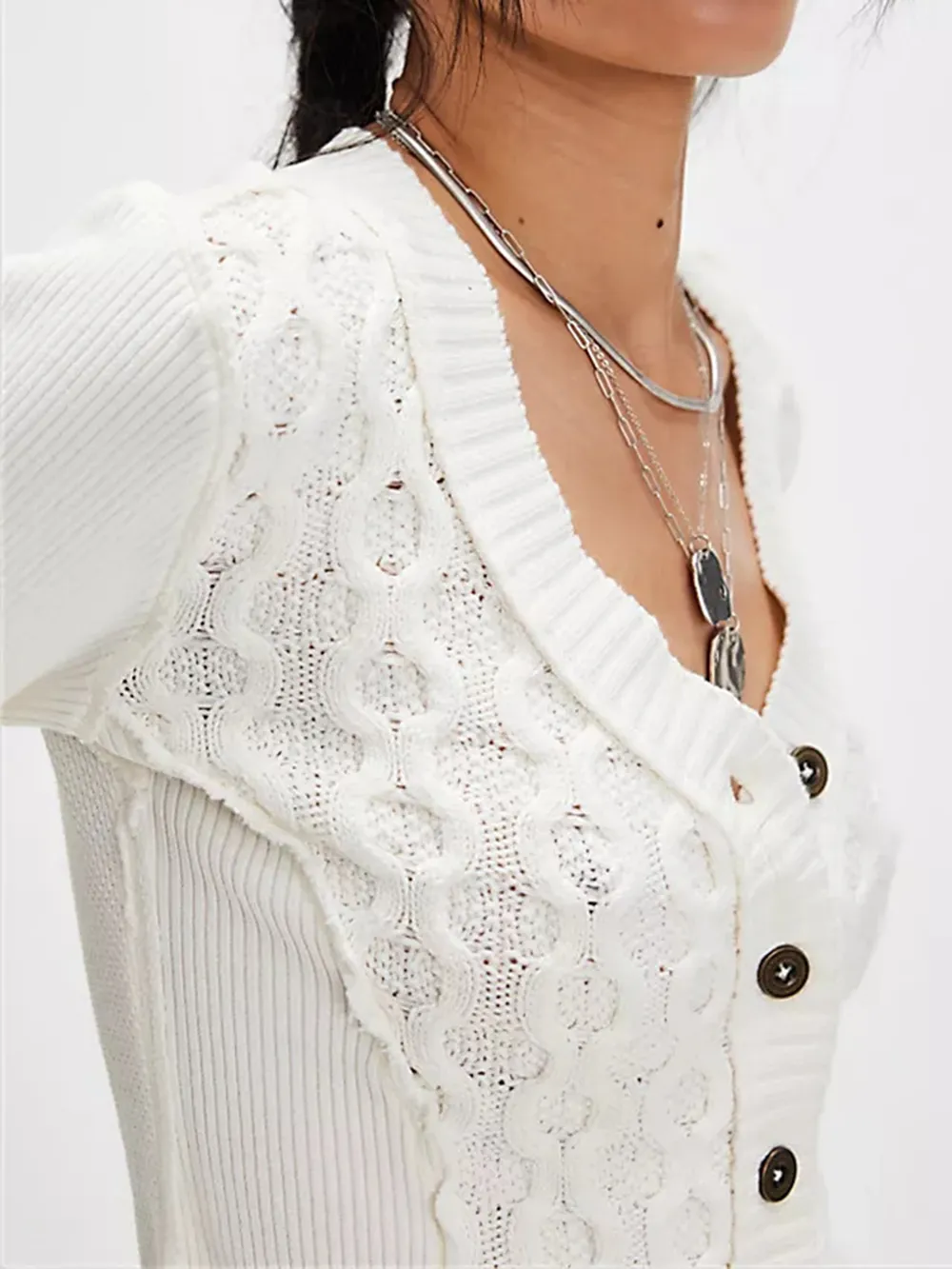 V-Neck Button Up Cropped Cardigan, image 4