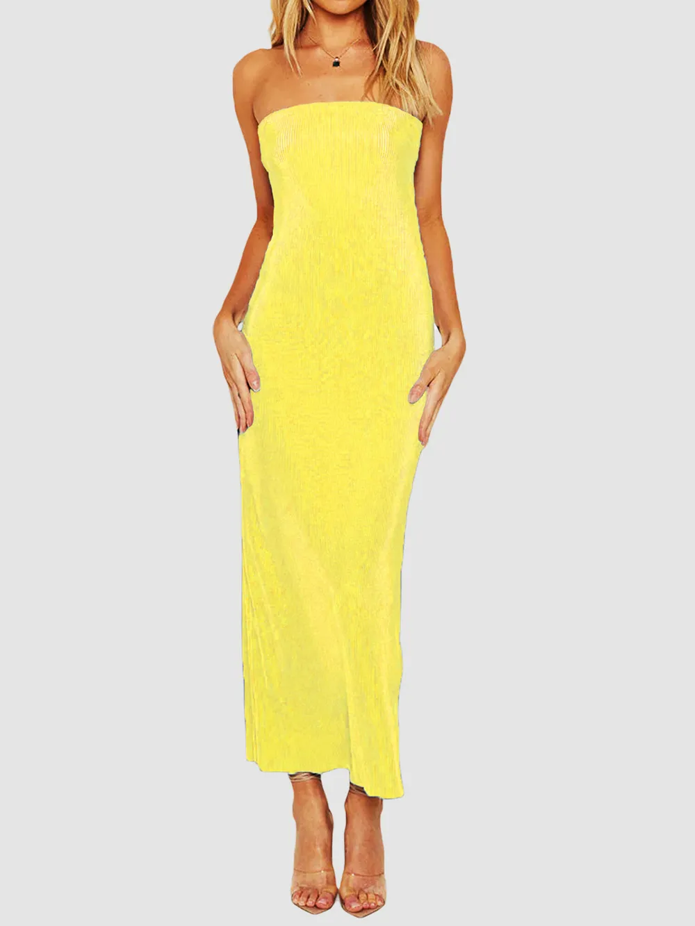 Lace-Up Back Tube Maxi Dress, image 4