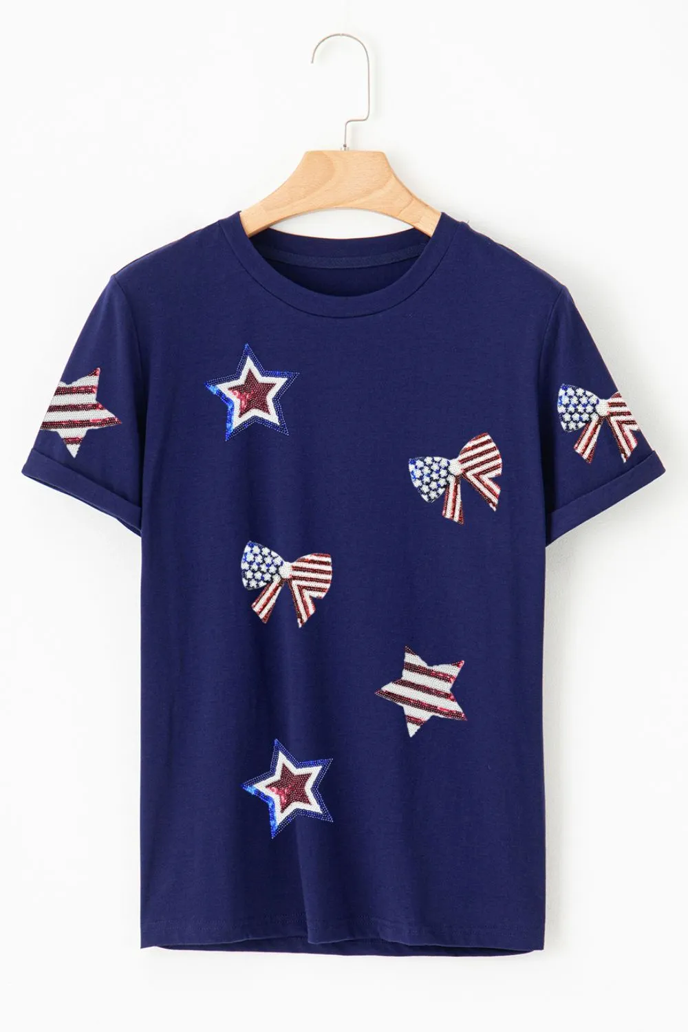 Sequin Star Round Neck Short Sleeve T-Shirt, image 2
