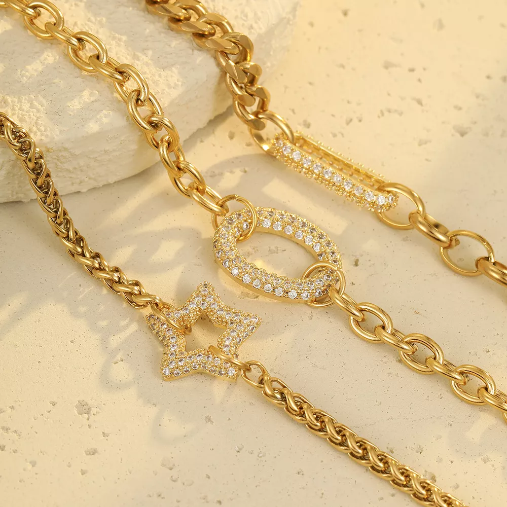 18K Gold-Plated Rhinestone Chain Bracelet, image 3