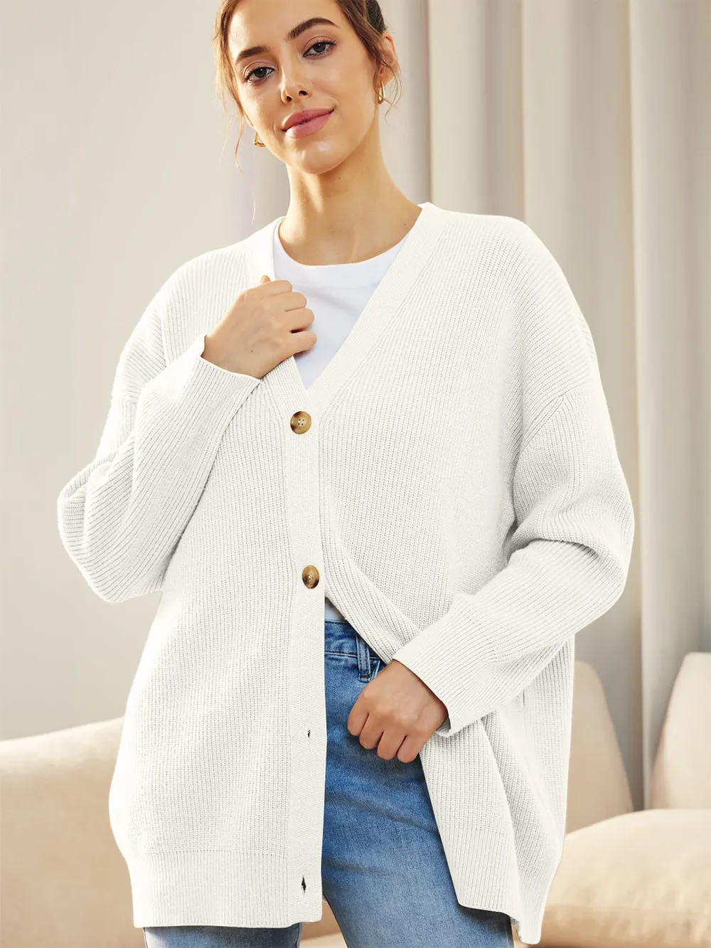 Button Down V-Neck Long Sleeve Cardigan, image 14