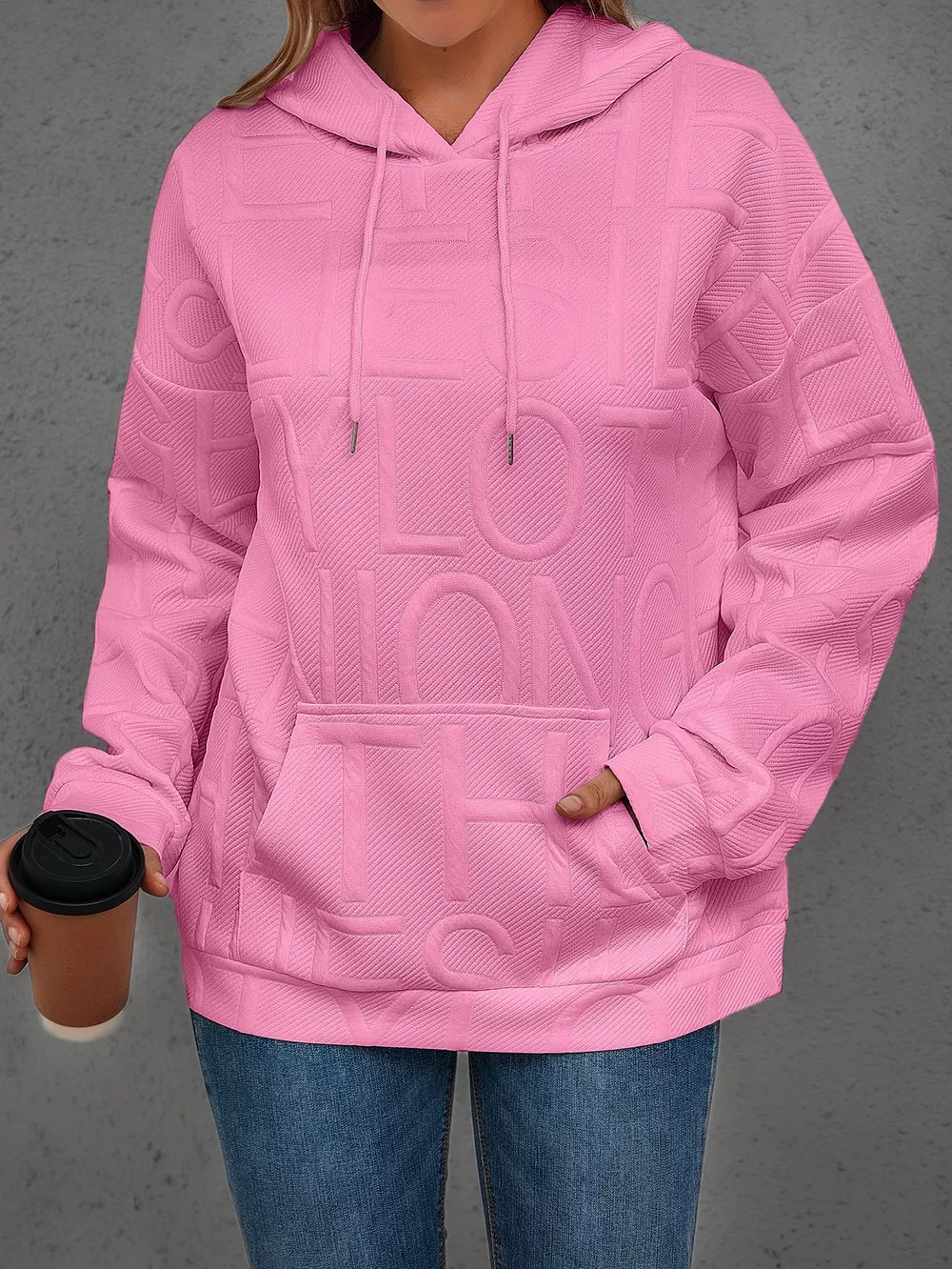 Full Size Textured Embossed Long Sleeve Hoodie Plus Size, image 15