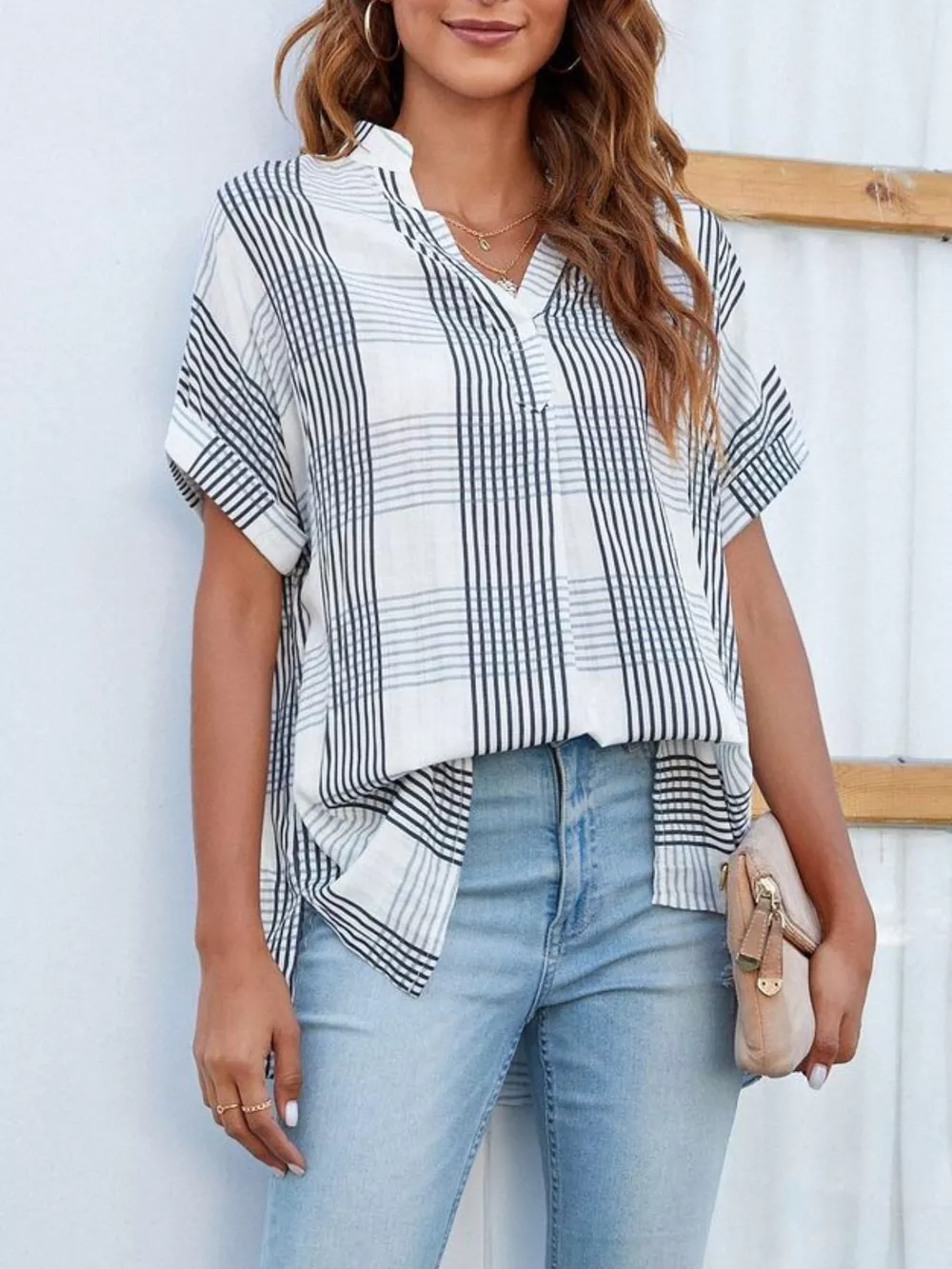 Notched Short Sleeve Blouse, image 7