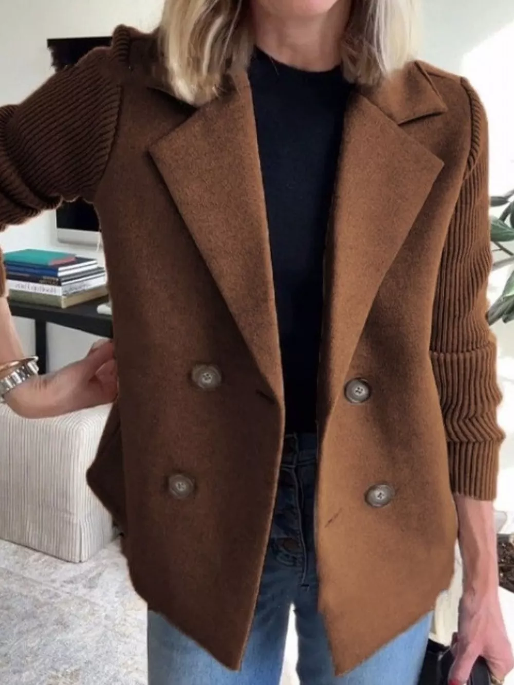 Full Size Knit Sleeve Double-Breasted Outerwear Plus Size, image 7