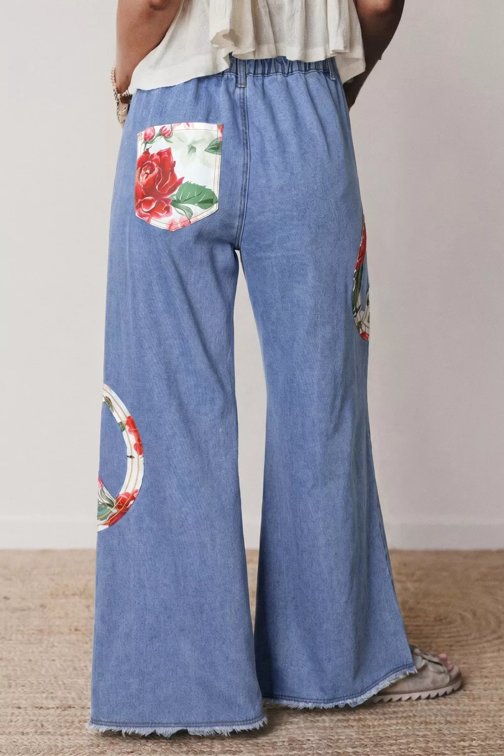 Floral Peace Sign Wide Leg Jeans, image 2