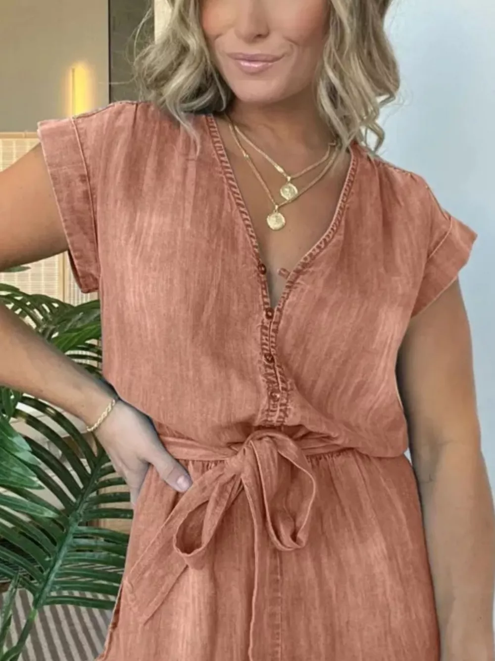 Full Size Tie Waist Cap Sleeve Romper Plus Size, image 7