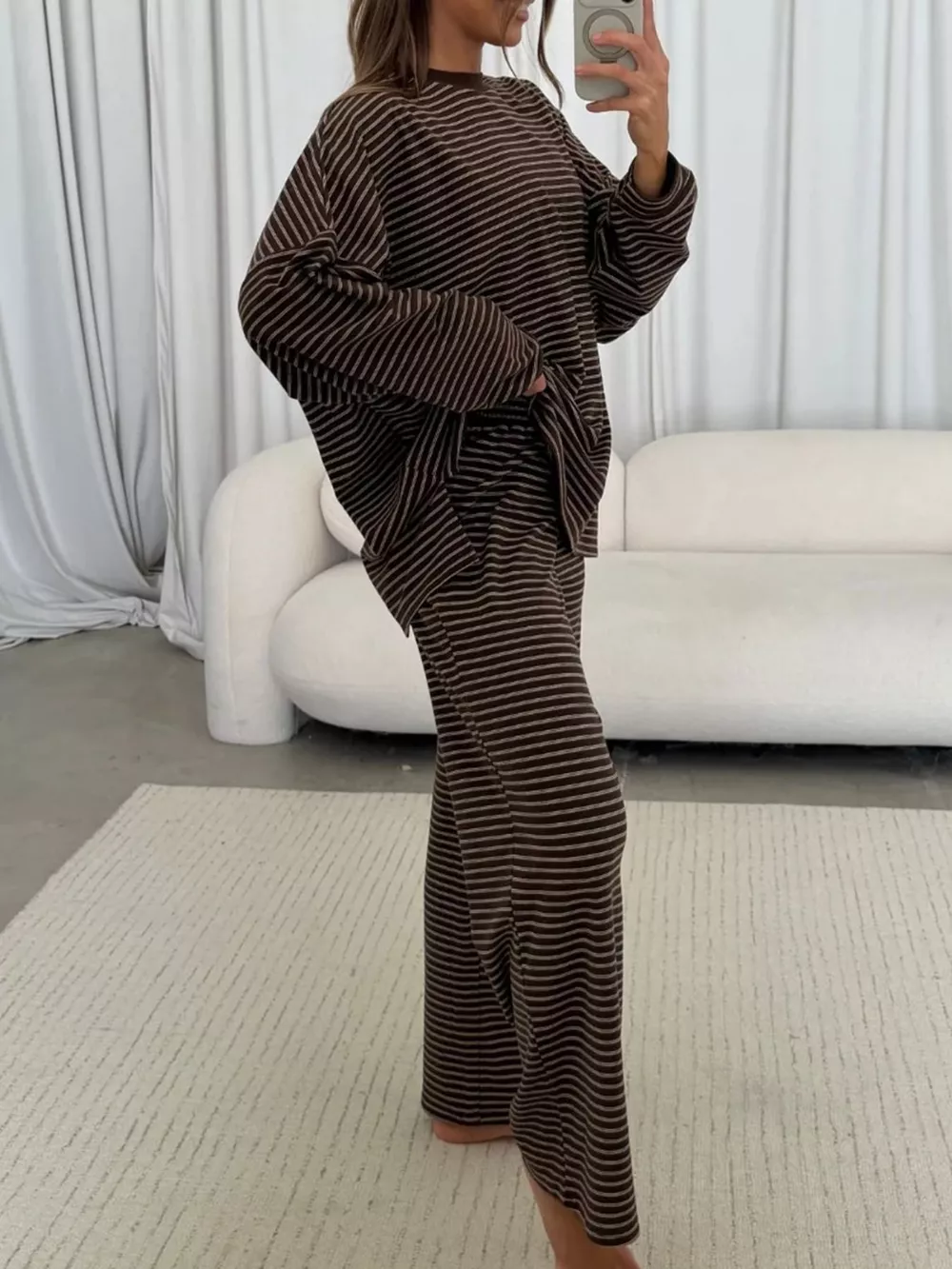 Striped Dropped Shoulder Top and Pants Lounge Set, image 7
