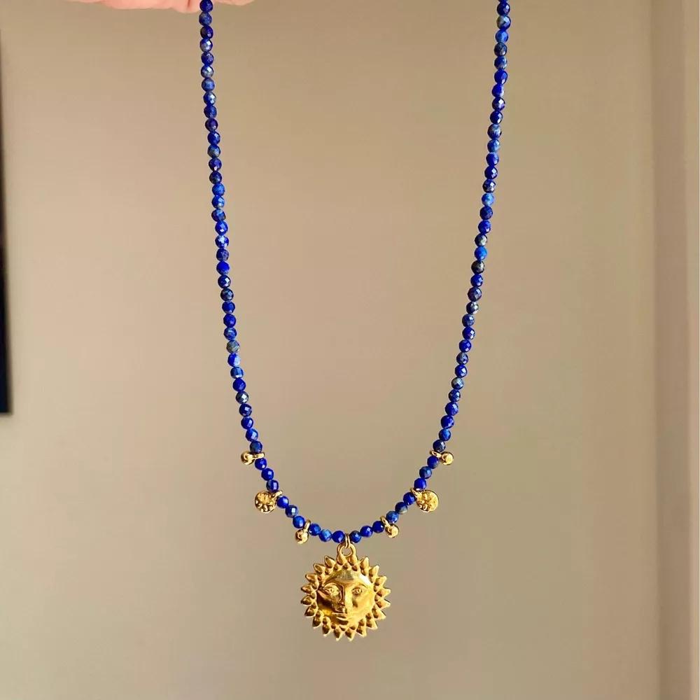 14K Gold-Plated Bead Sun Pendant Necklace, image 3