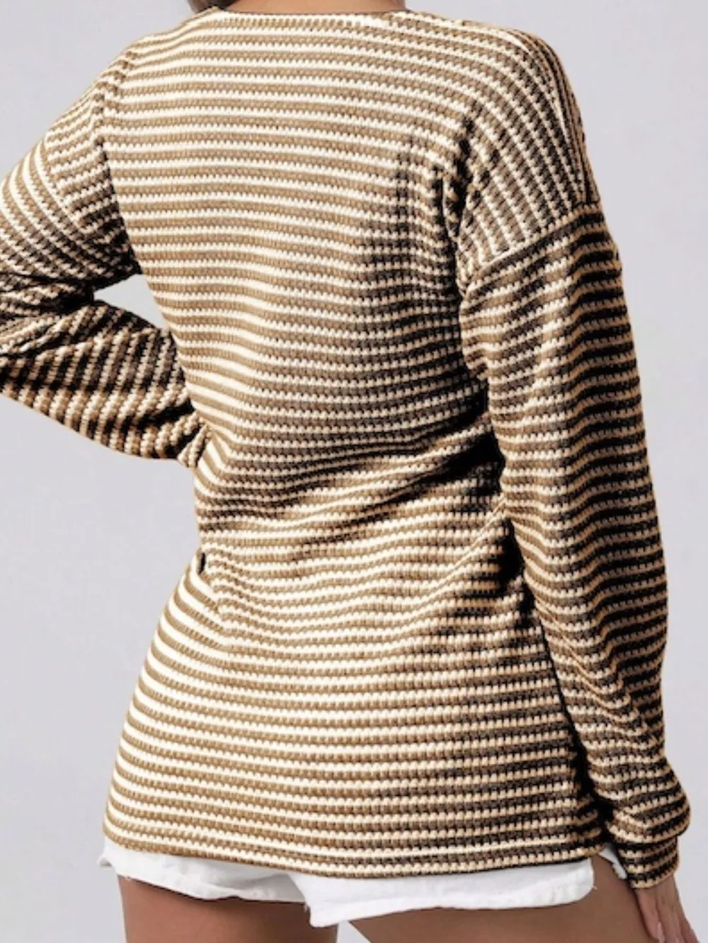 Striped Button Detail Long Sleeve Top, image 3
