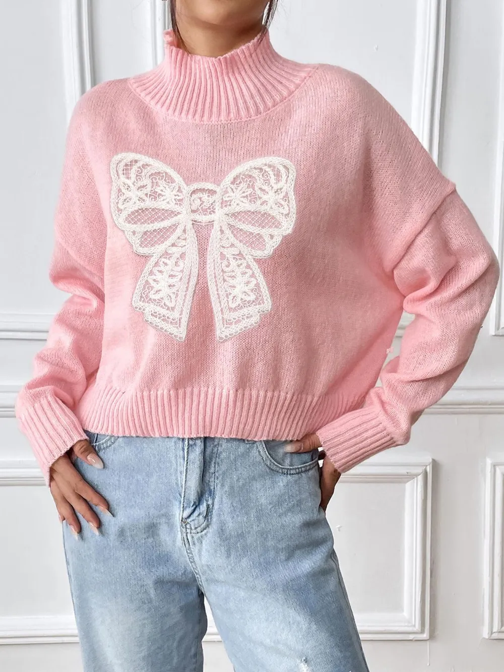 Bow Turtleneck Long Sleeve Sweater, image 5