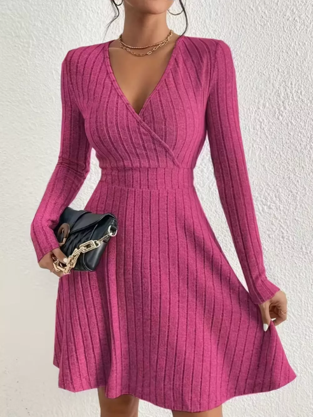 Ribbed Knit Wrap Mini Dress, image 7