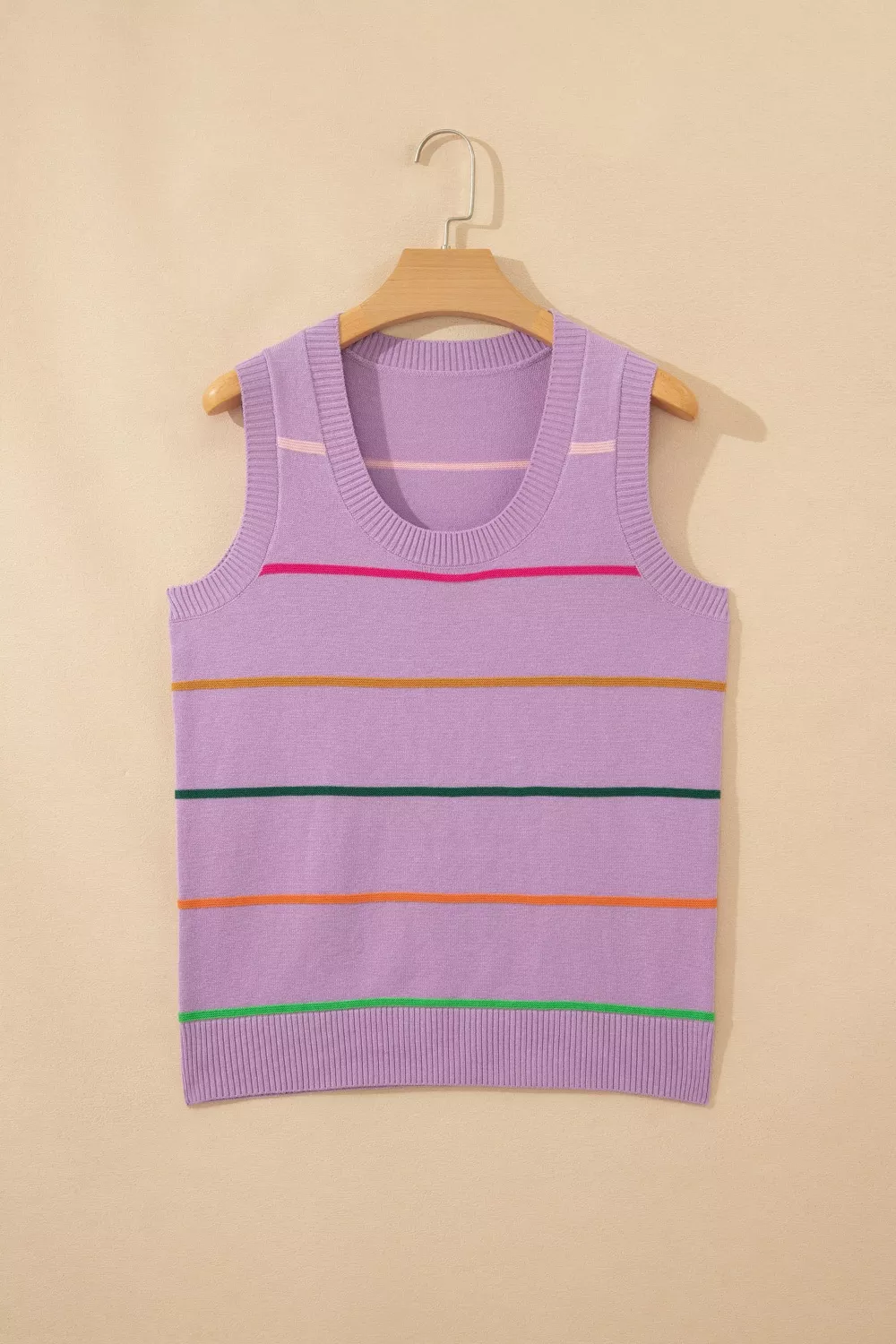 Stripe Round Neck Knitted Sweater Tank, image 3