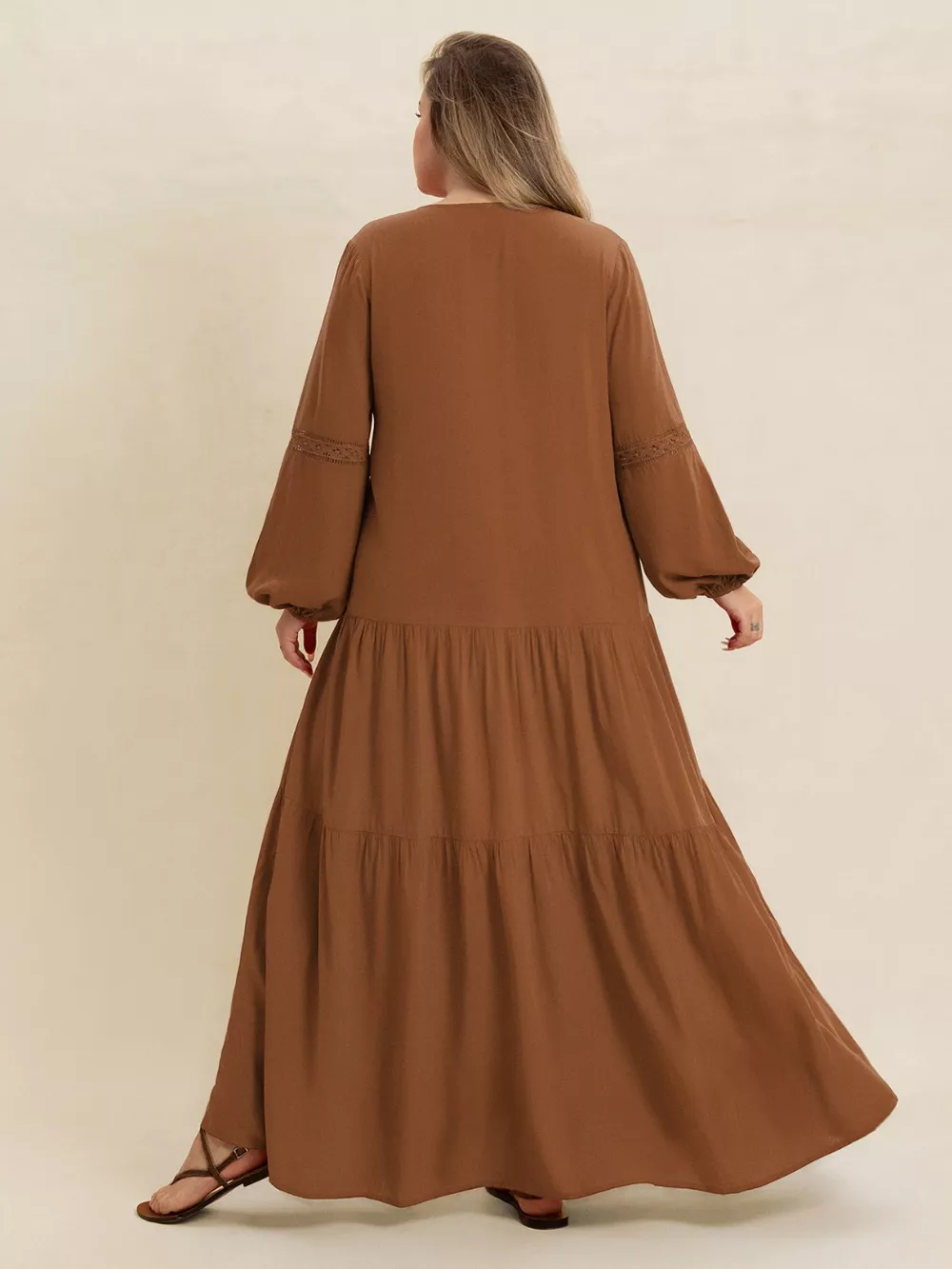 Plus Size Bohemian Tiered Maxi Dress with Balloon Sleeves, image 5
