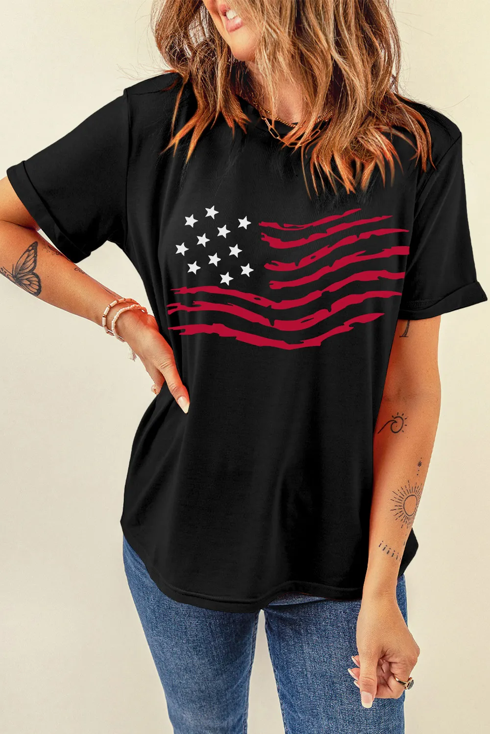US Flag Round Neck Short Sleeve T-Shirt, image 4