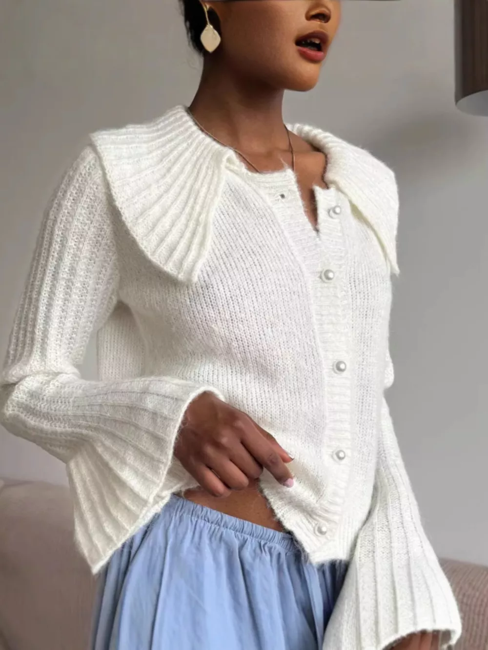 Button Up Flare Sleeve Cardigan, image 2