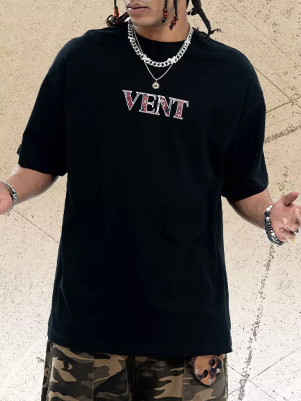 Men's Graphic Round Neck Oversized T-Shirt, image 2