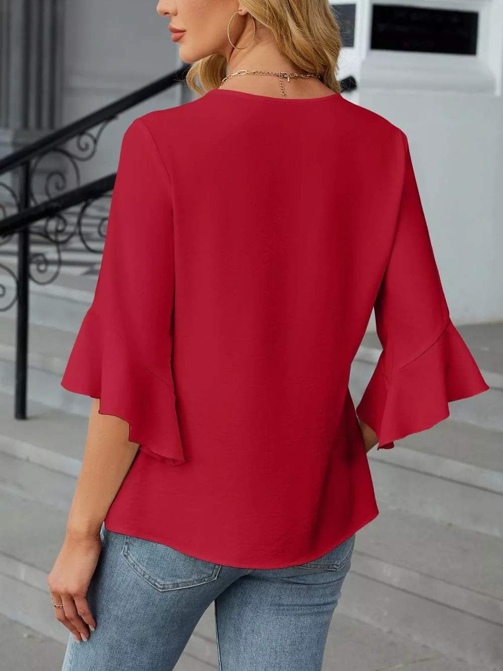 V-Neck Ruffle Sleeve Blouse, image 15