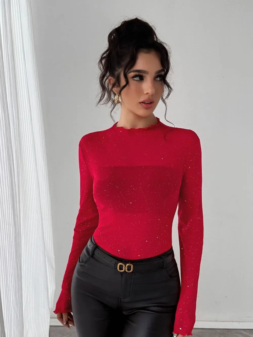 Glitter Long Sleeve Fitted Top