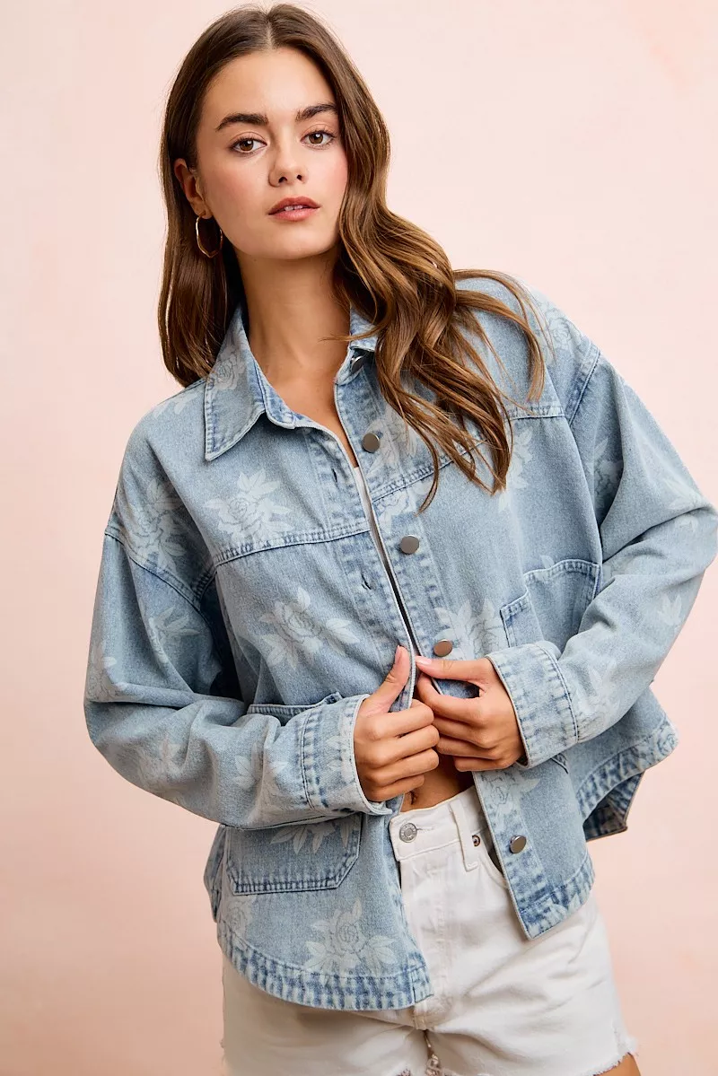 BiBi Printed Washed Denim Jacket With Pocket, image 12
