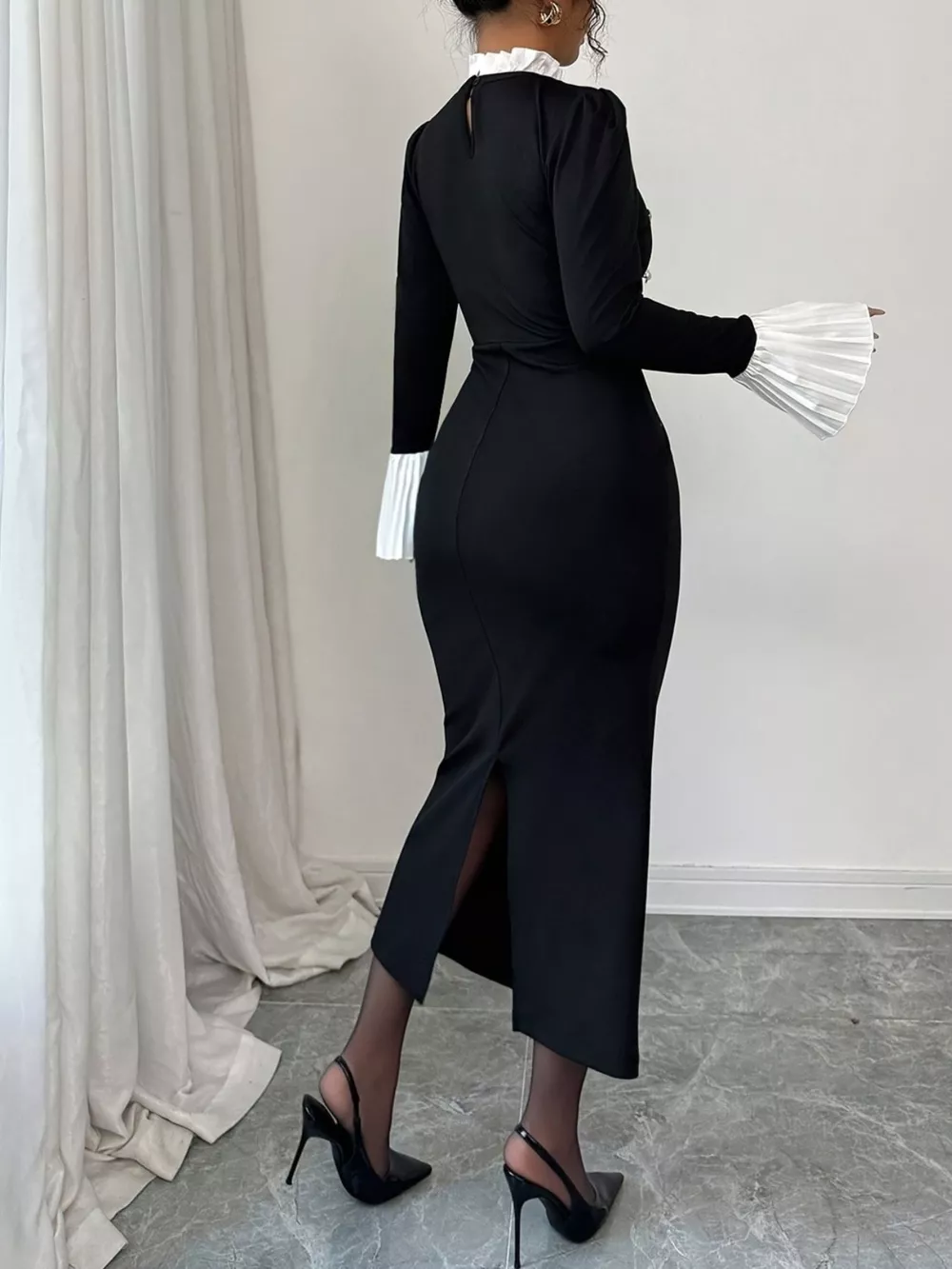 Two Tone Long Sleeve Midi Dress, image 3